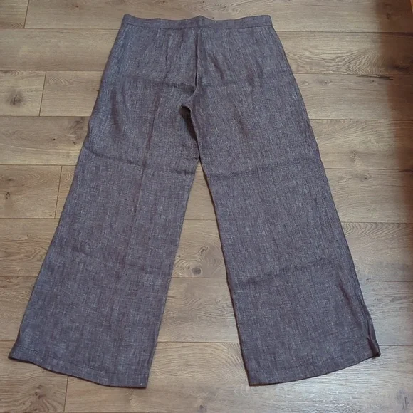 Adec2 Brown Linen Wide Leg Trousers Pants sz 12 - Picture 6 of 6